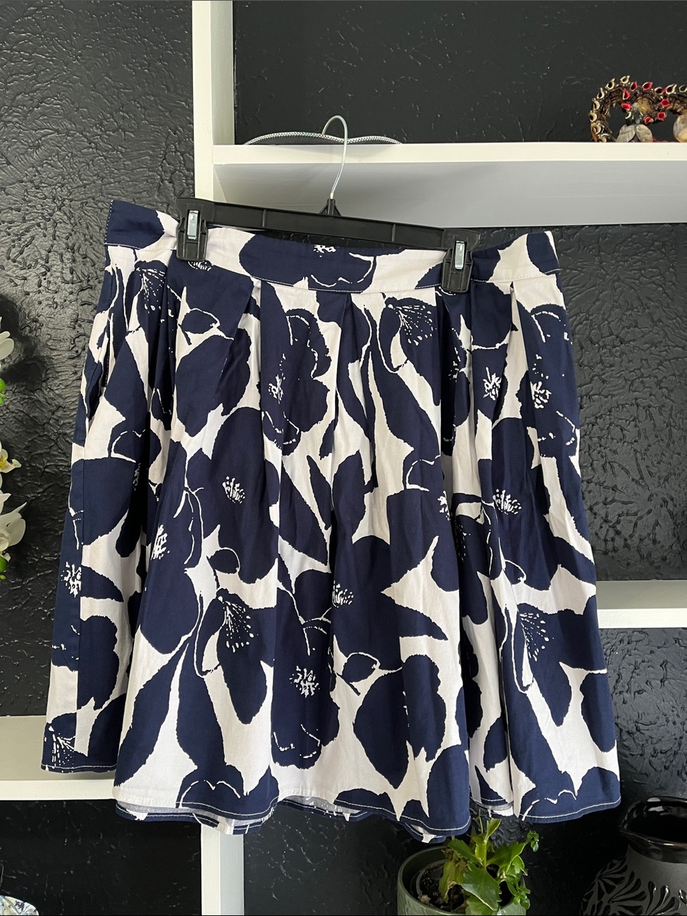 Navy and White Floral Circle Skirt with pockets